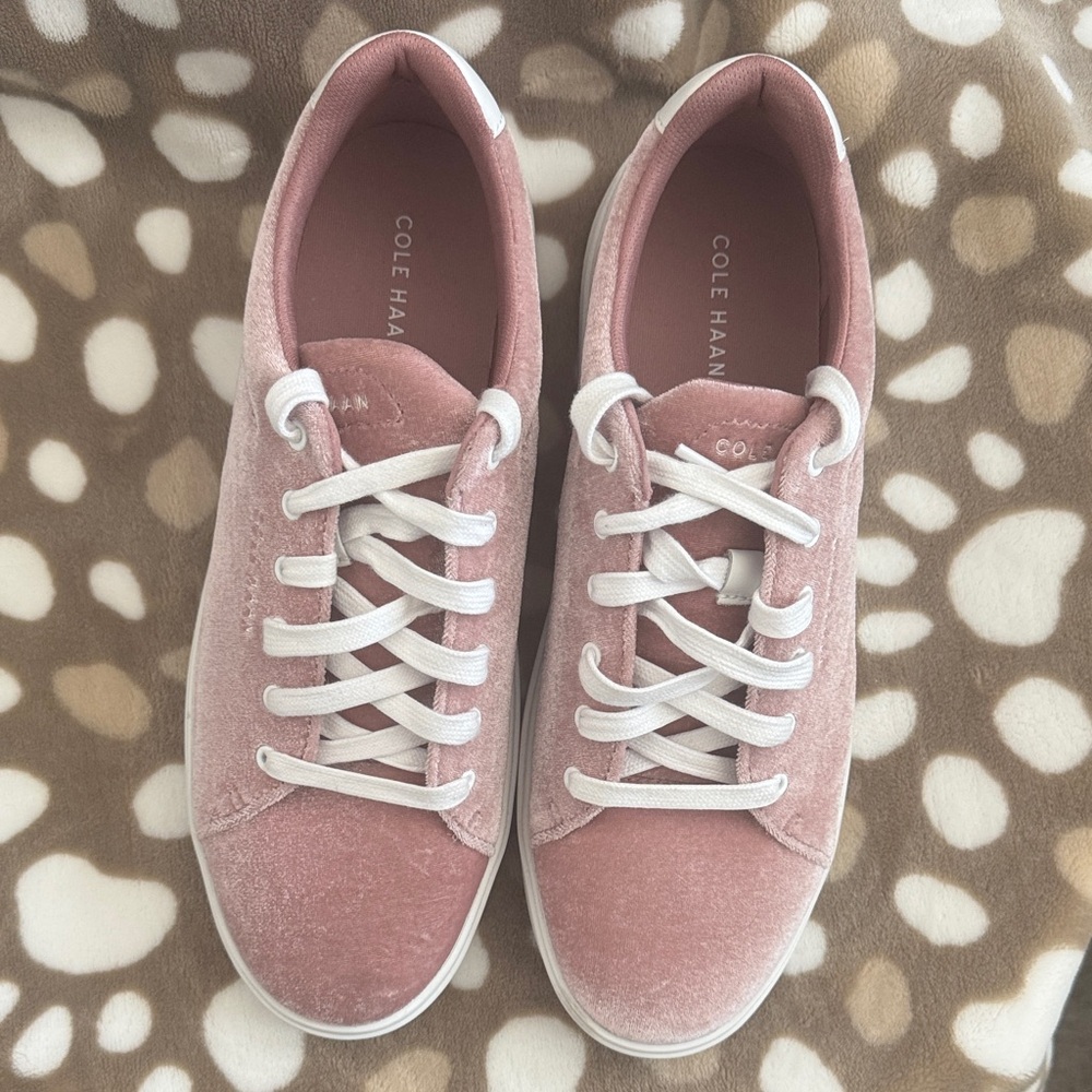 Cole Haan Pink Velvet Lace-Up Sneakers with White Accents